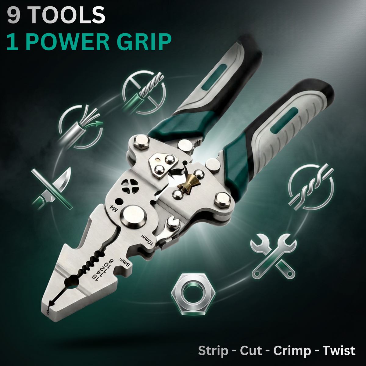 9-in-1 Foldable Multifunction Plier | High-Carbon Steel Wire Stripper, Cutter & Crimper Tool