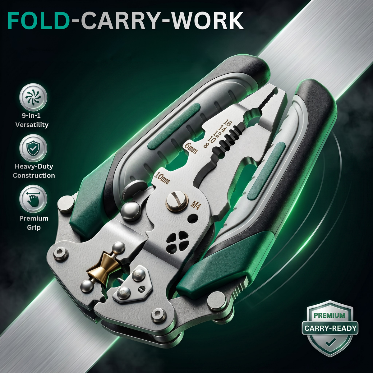 9-in-1 Foldable Multifunction Plier | High-Carbon Steel Wire Stripper, Cutter & Crimper Tool